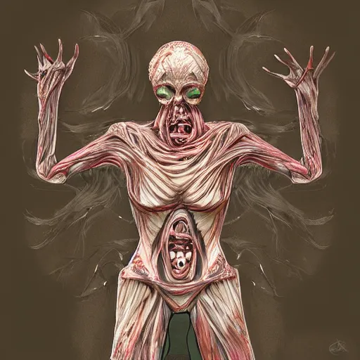 Image similar to digital art of a body horror human created by trevor henderson and tyedied