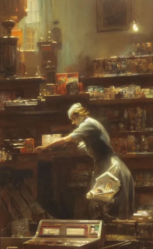 Image similar to the grime reaper working the cash register at the local walmart by john blanche and delphin enjolras and daniel f. gerhartz