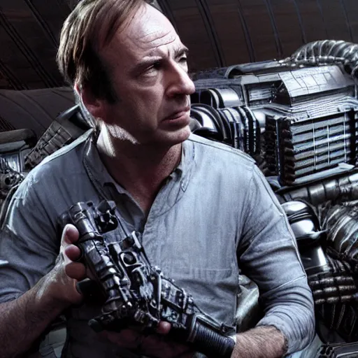 Prompt: film still of saul goodman in aliens, illustration, unreal engine, uhd, by giger