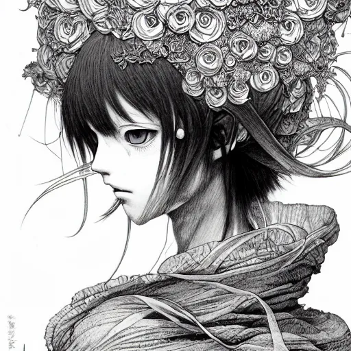 Image similar to prompt: Fragile looking vessel portrait soft light drawn by Vania Zouravliov, inspired by Akira 1988 anime, magical and alchemical weapons, soft light, white background, intricate detail, intricate ink painting detail, sharp high detail, manga and anime 2000