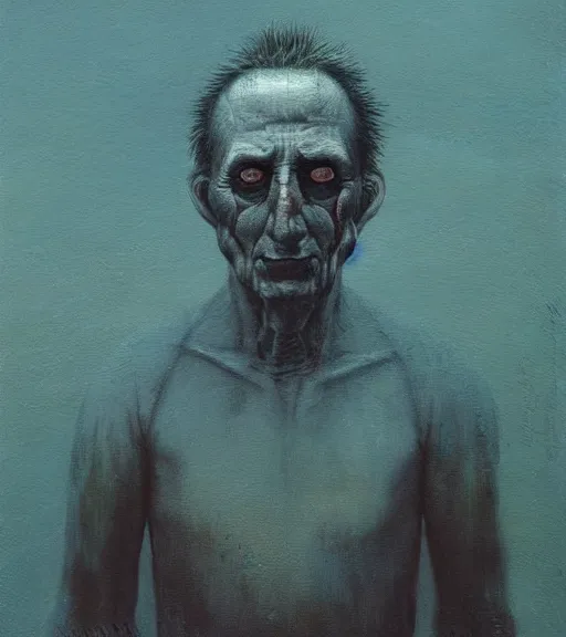 Image similar to A painting of Niziolowski in a style of Beksinski.