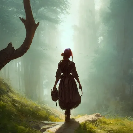 Prompt: highly detailed wayfaring widow, stephen bliss, unreal engine, fantasy art by greg rutkowski, loish, rhads, ferdinand knab, makoto shinkai and lois van baarle, ilya kuvshinov, rossdraws, tom bagshaw, global illumination, radiant light, detailed and intricate environment