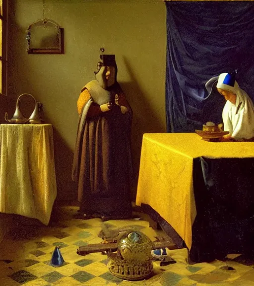 Prompt: portrait of a fortune teller automata by Vermeer