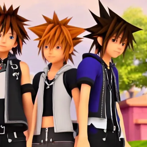 Prompt: sora kingdom hearts selfie, discord profile pictures, Kingdom hearts 3 screenshot, ultra HD, Unreal Engine 4