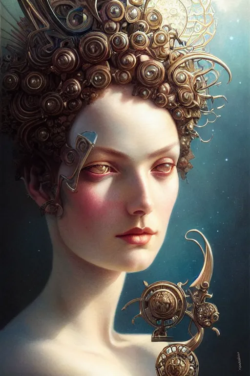 Image similar to a beautiful hyperrealistic portrait pose of a stunning Art Deco model in a sunbeam, intricate, elegant, highly detailed, smooth, sharp focus, award-winning, masterpiece, in the style of Tom Bagshaw, Cedric Peyravernay, Peter Mohrbacher