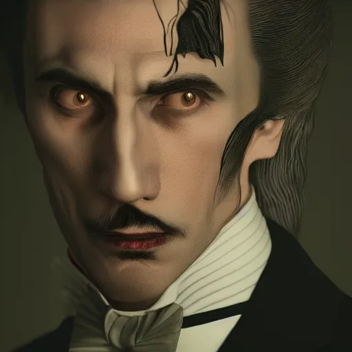 Image similar to a portrait of Dracula, victorian, depth of field, soft light, ominous, realistic, octane, photorealistic, detailed, 8k