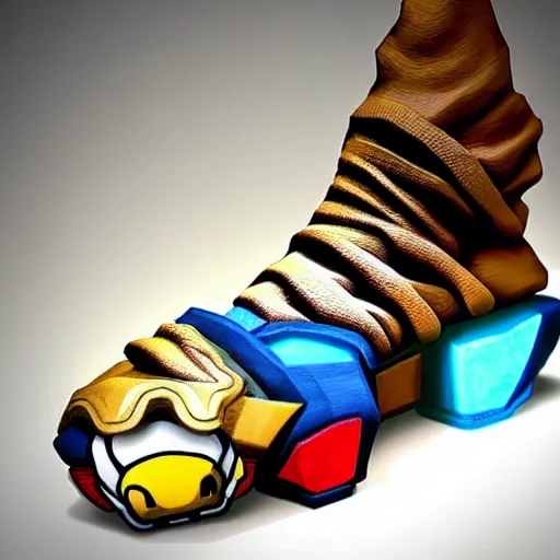 Image similar to realistic scultpure of sneaker! design, sneaker design overwatch fantasy style mixed with aztec mayan native street fashion, focus on sneakers only, shoes designed by akira toriyama and studio ghibli