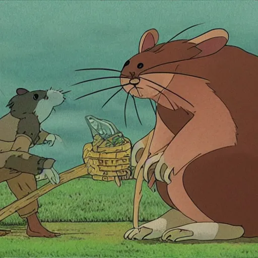 Prompt: giant rat that makes all of the rules, art by studio ghibli