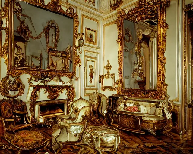 Image similar to photo of rococo interior, hyperrealism. photorealistic! extreme detail, closeup, sharp focus, helmut newton