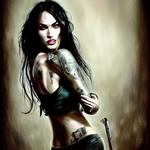 Image similar to Megan Fox on stage playing rock and roll by Bastien Lecouffe-Deharme