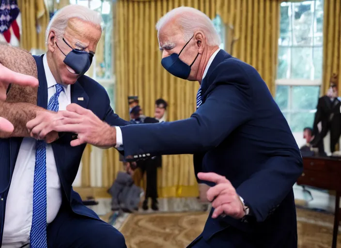 Prompt: Joe Biden fights a fat man, 8K, high quality, highly detailed