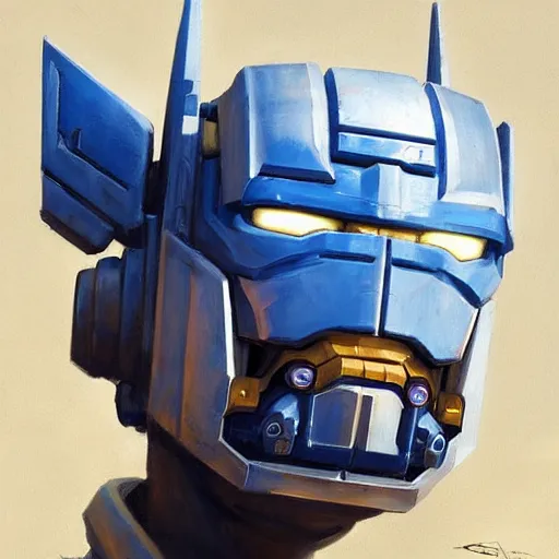 Image similar to greg manchess portrait painting of optimus prime as overwatch character, medium shot, asymmetrical, profile picture, organic painting, sunny day, matte painting, bold shapes, hard edges, street art, trending on artstation, by huang guangjian and gil elvgren and sachin teng