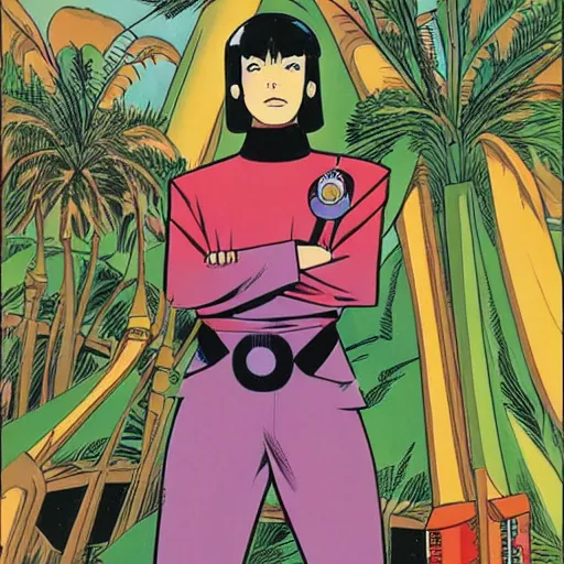 Image similar to a portrait of a character in a scenic environment by yoko tsuno