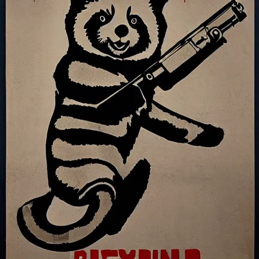 Image similar to red panda holding a rifle on a propaganda poster!!!, stencil!!, hypnotic, historical poster, germany!!, clear view, world war, circa 1 9 3 9, stencil