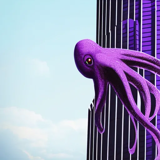 Prompt: massive purple octopus climbing the empire state building, fighting off jets, photorealistic
