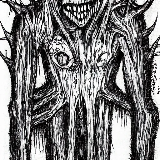 Prompt: a wendigo drawn by junji ito, horrifying, creepy,
