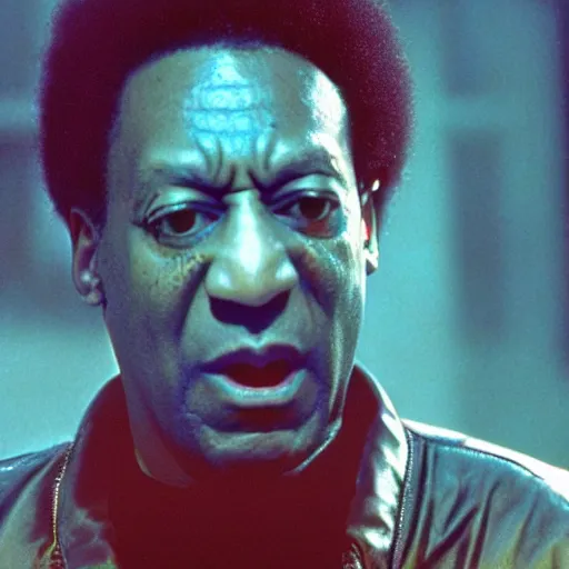 Prompt: bill cosby as morpheus in the matrix, blue and red pills, cinema still, dramatic lighting, 3 5 mm frame