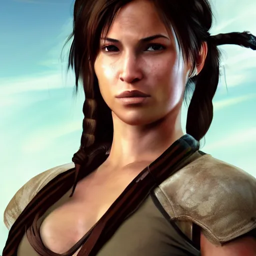 Prompt: Lara croft as samurai:: photorealistic::1 direct sunlight::1