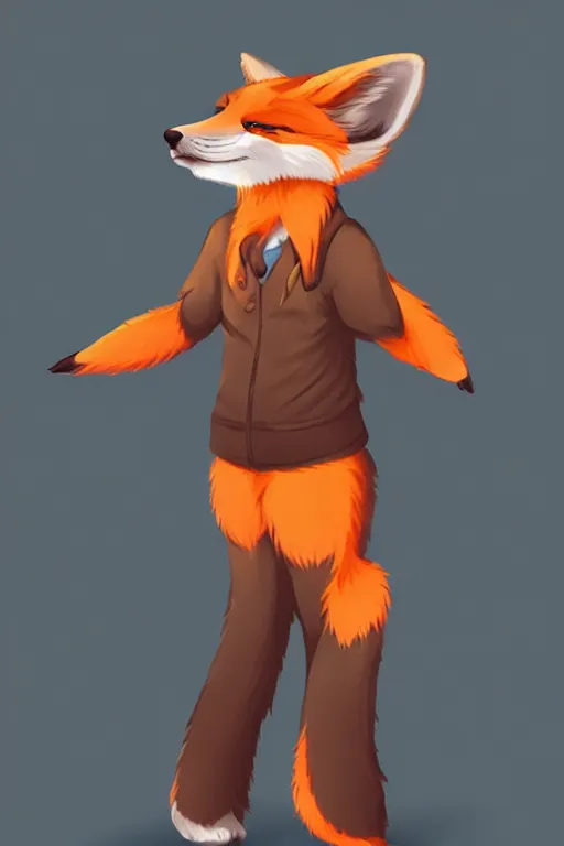 Image similar to an anthropomorphic fox fursona with a fluffy tail wearing a vest, backlighting, trending on artstation, digital art, furry art, trending on furaffinity