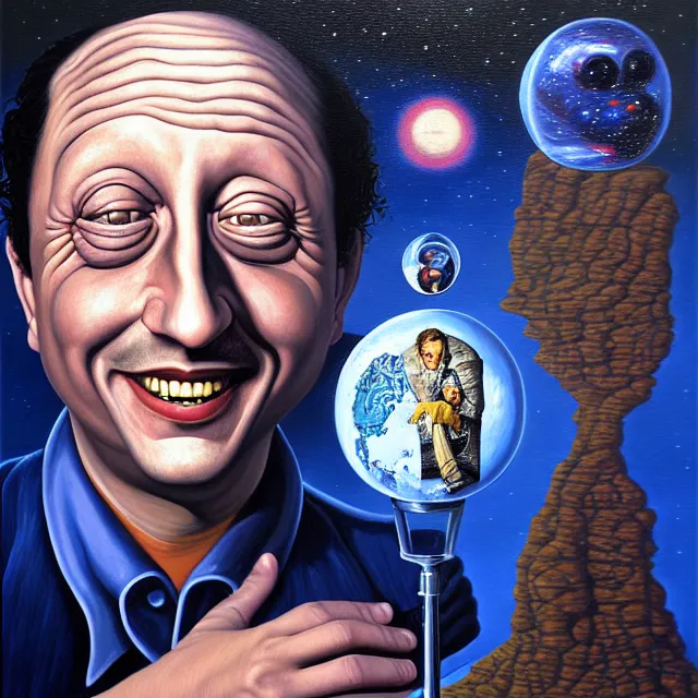 Image similar to an oil on canvas portrait painting of rob schneider, surrealism, surrealist, cosmic horror, rob gonsalves, high detail