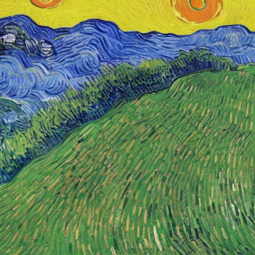Image similar to a huge garbage hill, art by van gogh,