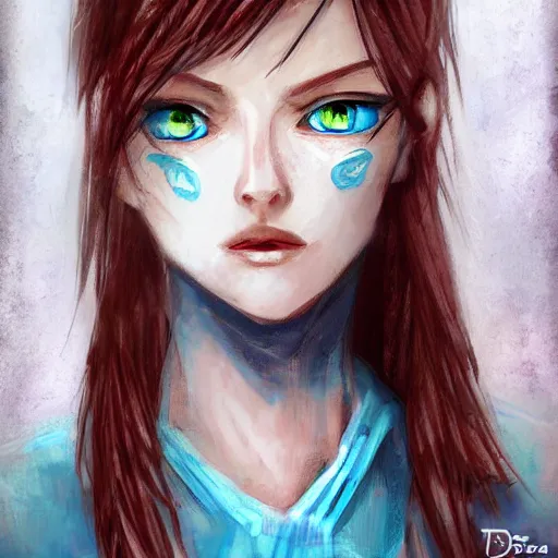 Image similar to woman with ice blue eyes, by deepfry