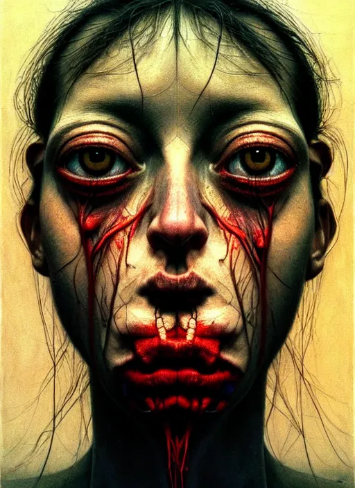 Image similar to there is ugliness in beauty, but there is also beauty in ugliness detailed portrait painting inspired by beksinski and alex gray, accurate anatomy, anamorphic lens, anamorphic lens flares, kodakchrome, cinematic composition, award winning photo, by jenny saville, gaspar noe and christopher doyle 8 k