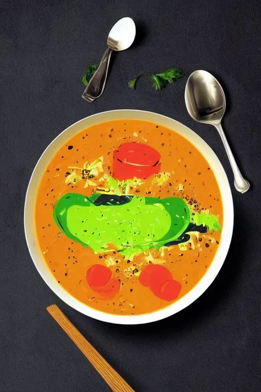 Image similar to a gross looking soup in the style of modern pop art