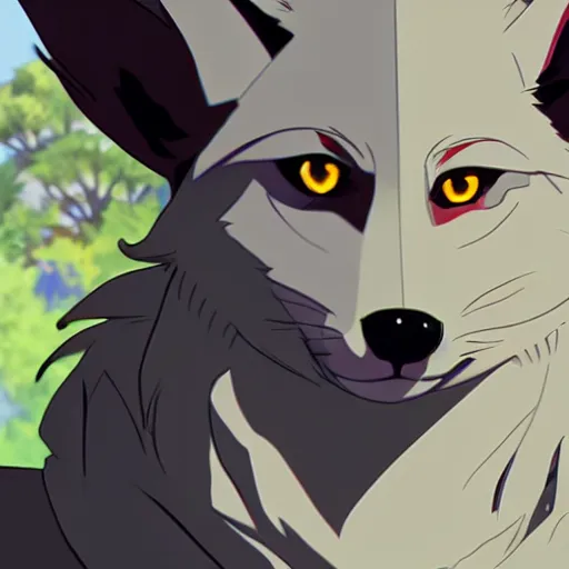 Image similar to key anime visual portrait of a handsome male anthro wolf furry fursona with beautiful eyes, wearing a hoodie, official modern animation