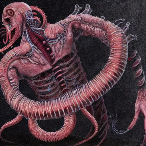 Prompt: bodyhorror portrait of vladimir putin who became an giant lovecraftian worm, photo - realistic, color image, 2 k, highly detailed