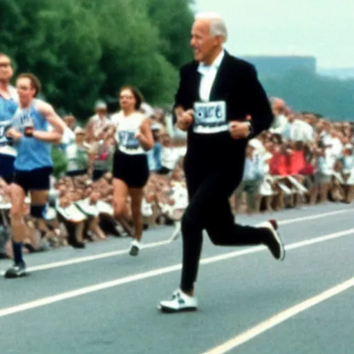 Image similar to film still close - up shot of joe biden running a marathon. photographic, photography