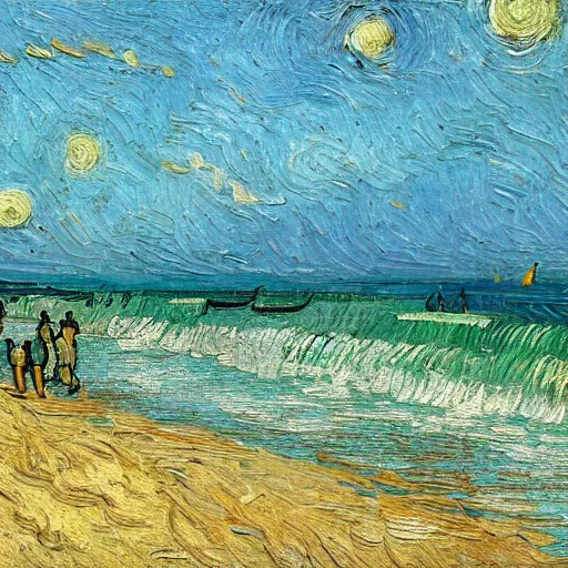 Prompt: a painting of a beautiful beach in Miami, trending on artstation, masterpiece, in the style of Vincent van Gogh