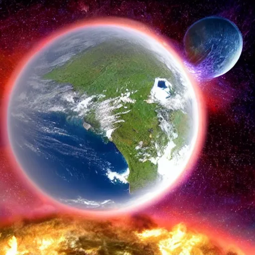 Image similar to the planet earth is destroyed by a comet, textbook illustration