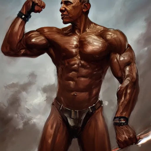 Image similar to muscular armored barack obama by daniel gerhartz, trending on art station
