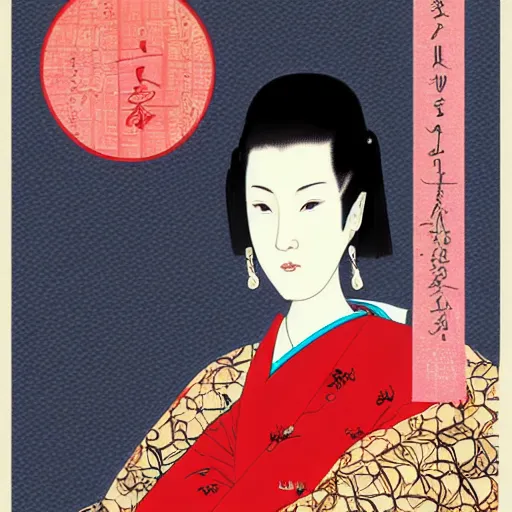 Image similar to neal peart, digital art, utamaro kitagawa style