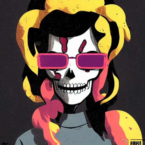 Image similar to delirium anime skull girl face portrait by petros afshar, tom whalen, laurie greasley, war face by greg rutkowski