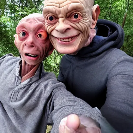 Prompt: a selfie with gollum