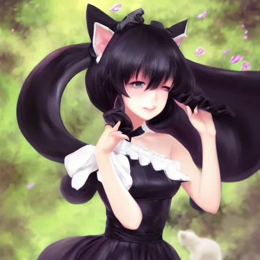 Prompt: realistic beautiful gorgeous natural cute fantasy girl black hair cute black cat ears beautiful eyes in maid dress outfit art drawn full HD 4K highest quality in artstyle by professional artists WLOP, Taejune Kim, JeonSeok Lee, ArtGerm, Ross draws, Zeronis, Chengwei Pan on Artstation