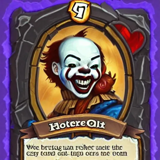 Image similar to a Hearthstone card of Pennywise