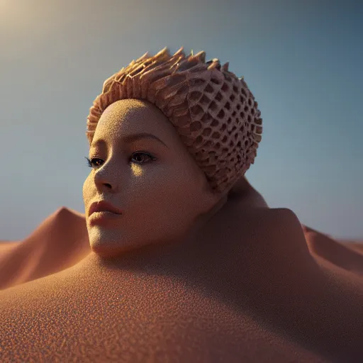 Prompt: queen of sand, 4 k, intricate, jaw dropping, gorgeous, surreal, octane render
