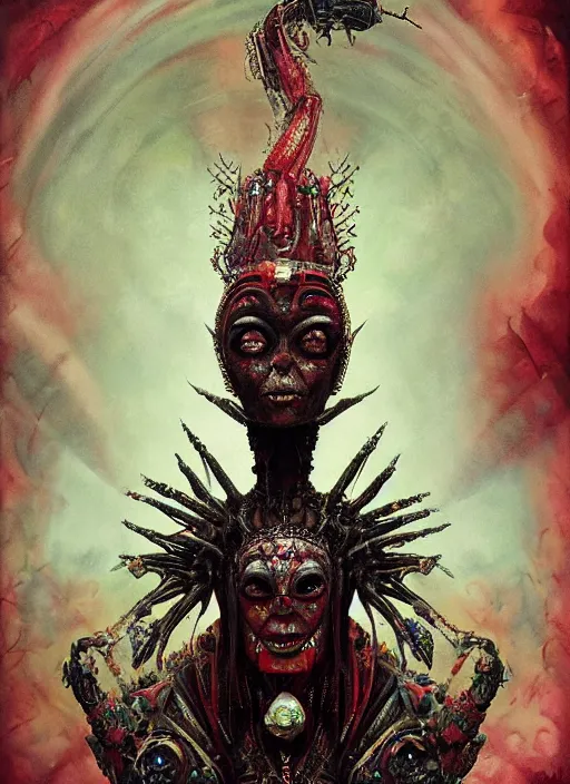 Image similar to queen of hearts, aztec god, alien, highly detailed, cinematic, 8 k, by megan duncanson, benjamin lacombe, adrian borda, stanley artgermm, tom bagshaw, craig mullins, carne griffiths, ayami kojima, beksinski, giger, trending on deviantart, hyper detailed, horror, full of colour