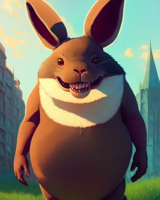 Prompt: highly detailed vfx portrait of a cute, happy big chungus, stephen bliss, unrealengine, greg rutkowski, loish, rhads, beeple, makoto shinkai and lois van baarle, ilya kuvshinov, rossdraws, tom bagshaw, global illumination, detailed and intricate environment