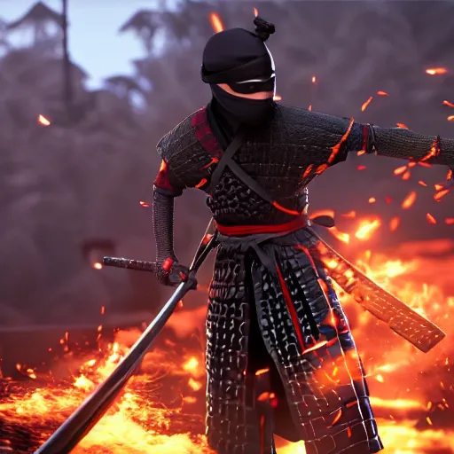 Prompt: Ninja samurai android open world video game, unreal engine 5 cinema4D octane render Detailed, cinematographic