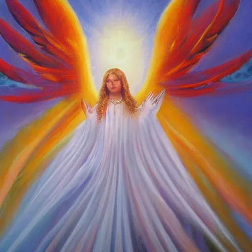 Image similar to angel ascending to heaven, oil painting, beautiful