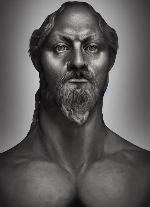 Image similar to portrait of the greek god janus, hyper realistic, silver, cinematic lighting, studio portrait against a black background, modern fine art, fractal, intricate, elegant, highly detailed, digital photography, subsurface scattering, in the style of ghost, by jheronimus bosch and yue minjun and giger and greg rutkowski,