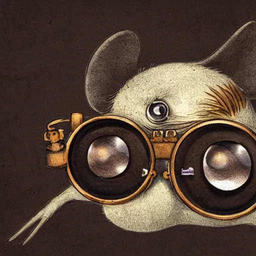 Image similar to a rat with steampunk googles, by Jesper Esjing