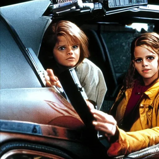 Prompt: emma watson starring in the movie back to the future part 2, movie still, 8 k