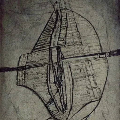 Image similar to a sketch art of a spaceship made by leonardo davinci