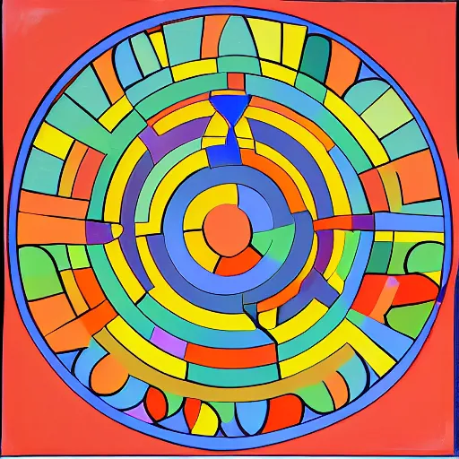 Image similar to rubber duck painting in the style of frank stella, concentric circles, geometric, evenly spaced, minimalist, very colorful