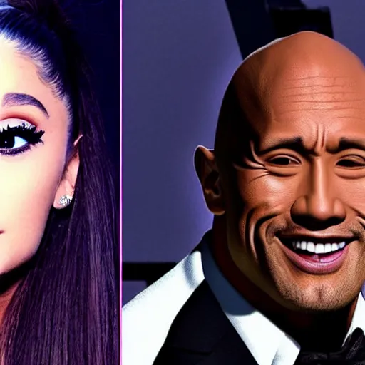 Prompt: ariana grande morphed into a dwayne johnson